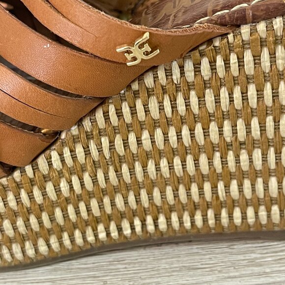 Sam Edelman Sandals Devon 6.5 Tan Leather Woven Platform Wedge Slides - Picture 7 of 12